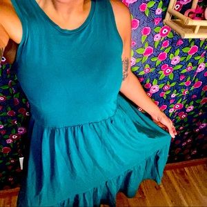 Universal Thread Tiered Tank Teal Dress Blue Green Flowy Summer Sleevele…